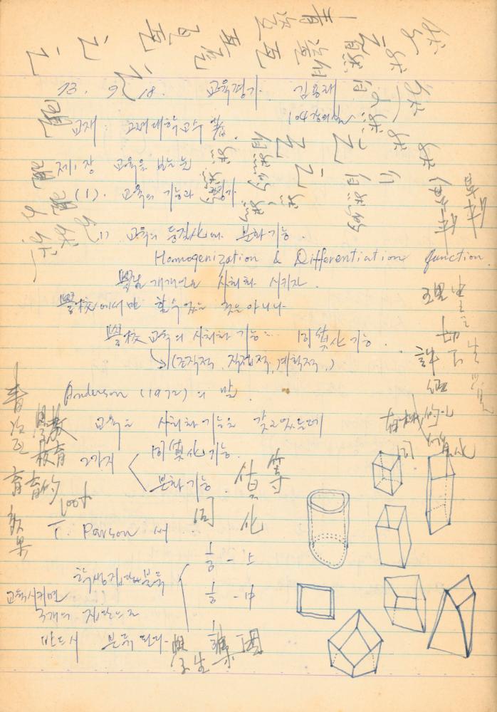 1973년경 홍익대학교 강의 관련 노트