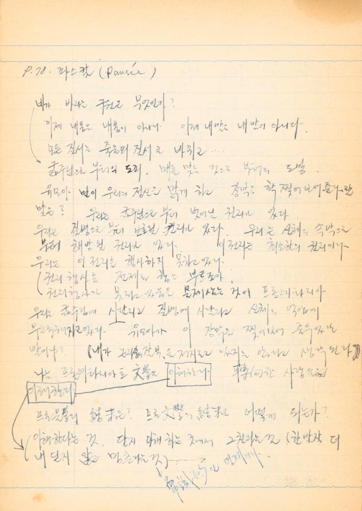 1973년경 작성한 노트