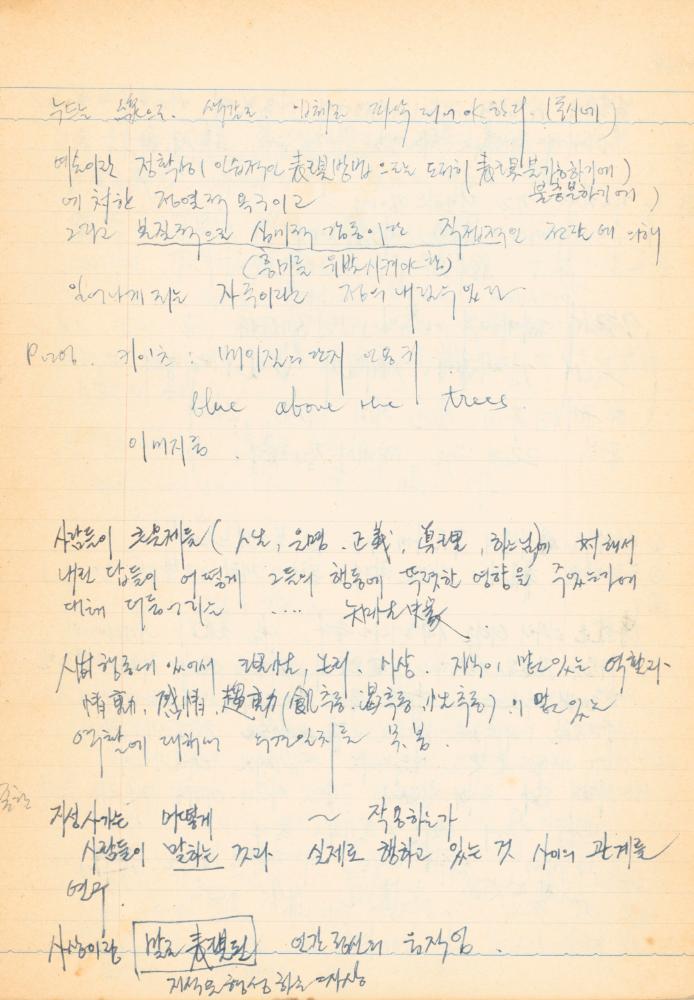 1973년경 작성한 노트