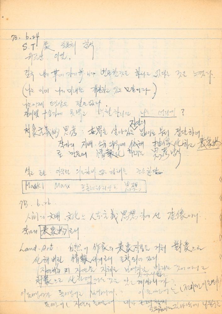 1973년경 작성한 노트