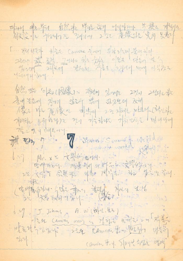 1973년경 작성한 노트