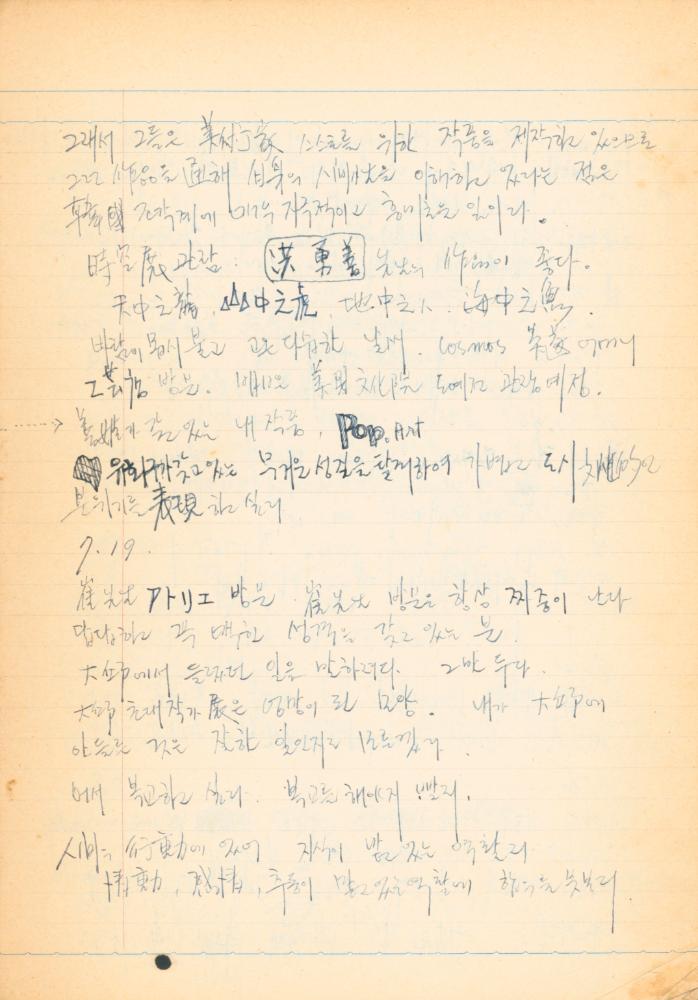 1973년경 작성한 노트
