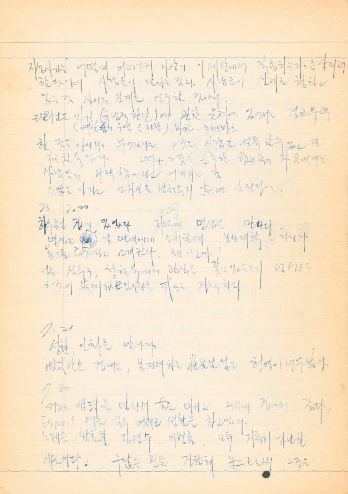 1973년경 작성한 노트