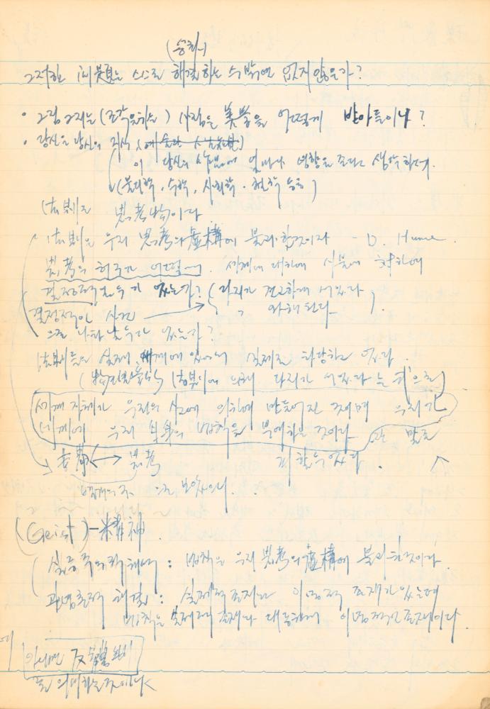 1973년 작성한 미술의 전통에 대한 소회가 담긴 노트 6