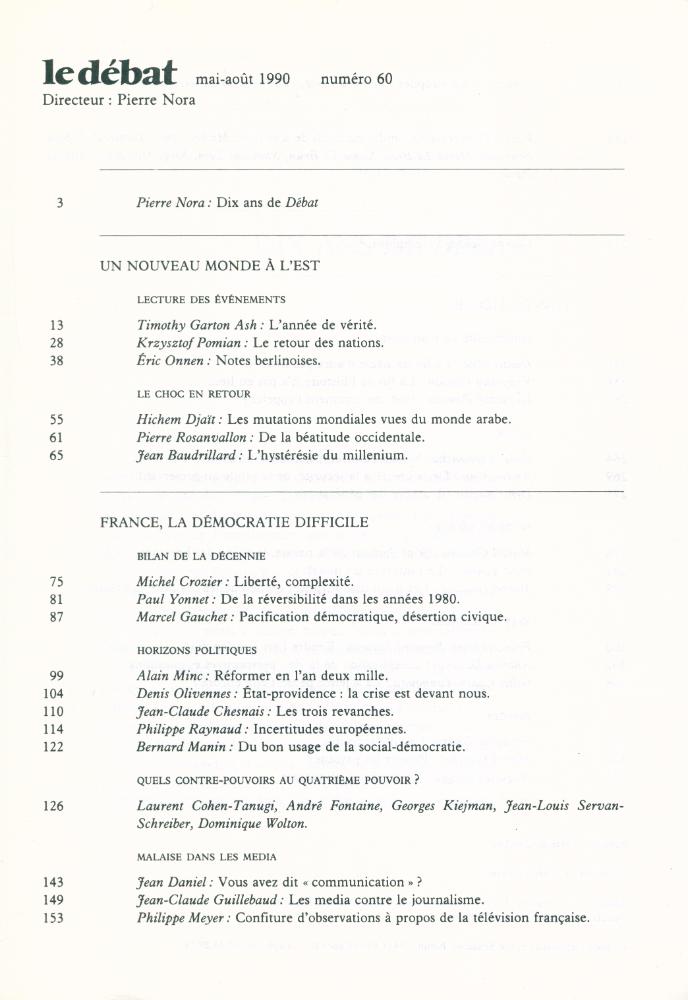 『le débat』 numéro 60 mai-août 1990 2