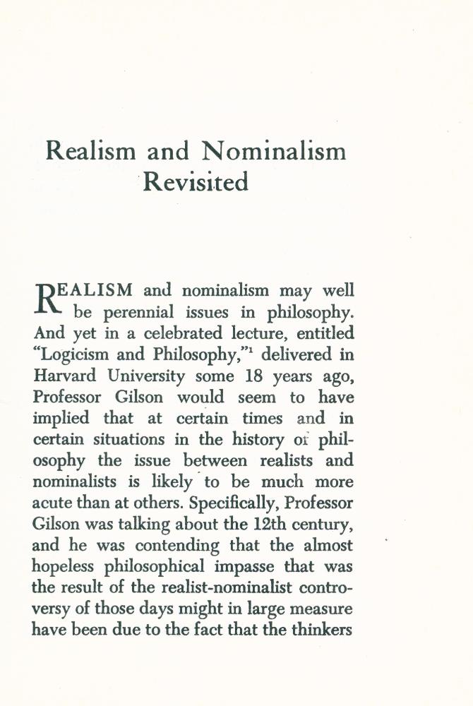 『The Aquinas Lecture, 1954 : REALISM AND NOMINALISM REVISITED』 2