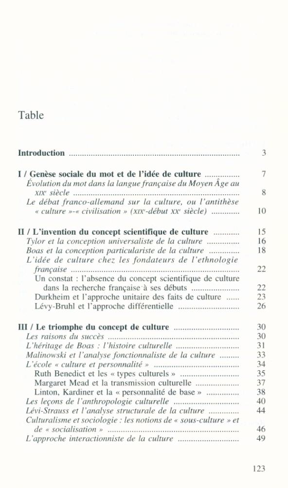 『La notion de culture dans les sciences sociales』 2