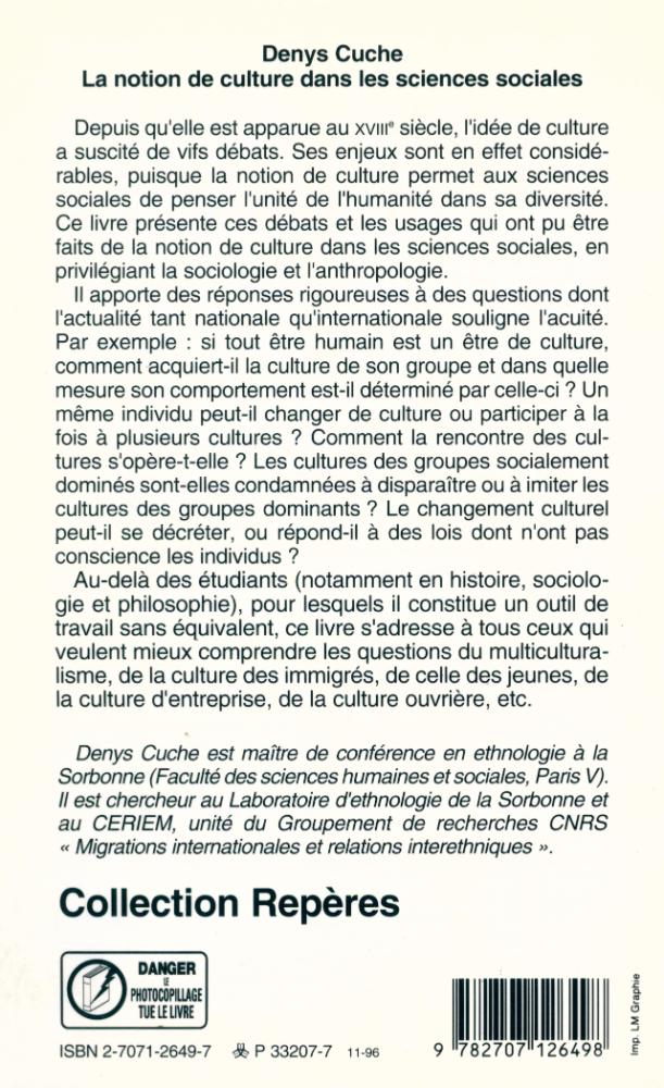 『La notion de culture dans les sciences sociales』 4