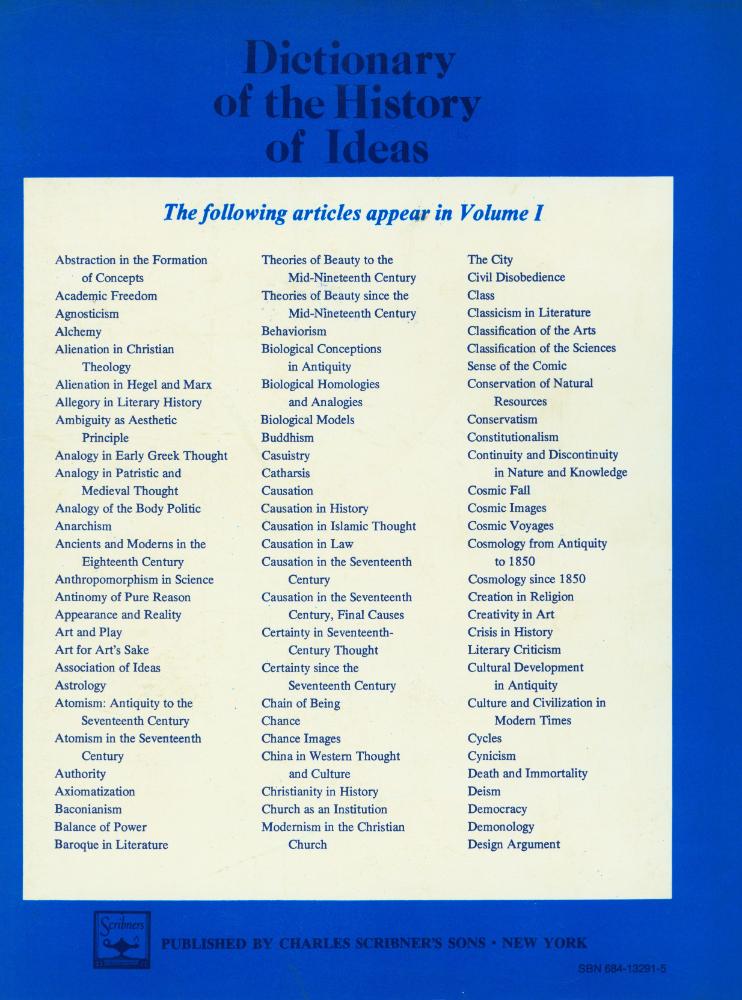 『Dictionary of the History of Ideas : Studies of Selected Pivotal Ideas :  Volume Ⅰ』 3