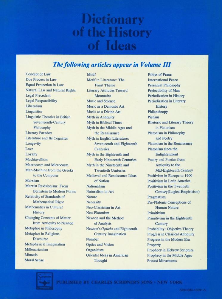 『Dictionary of the History of Ideas : Studies of Selected Pivotal Ideas :  Volume Ⅲ』 3