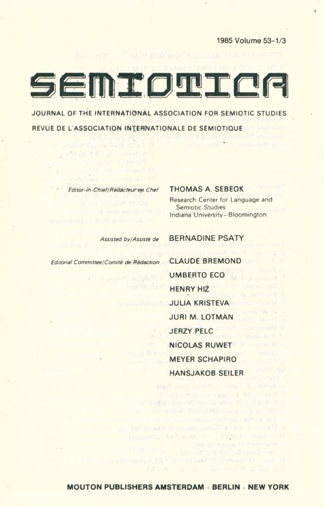 『SEMIOTICA』 1985 Volume 53 - 1/3 2
