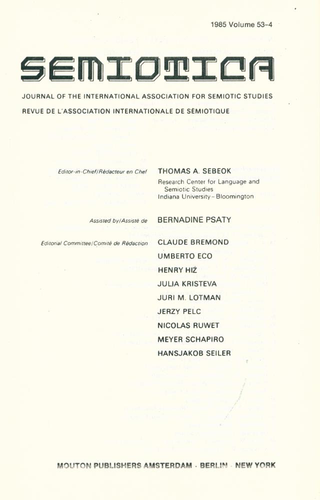 『SEMIOTICA』 1985 Volume 53 - 1/3 3