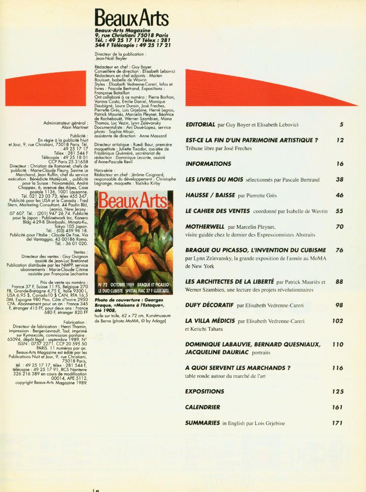 『Beaux Arts Magazine』 N° 72 OCTOBRE 1989 2