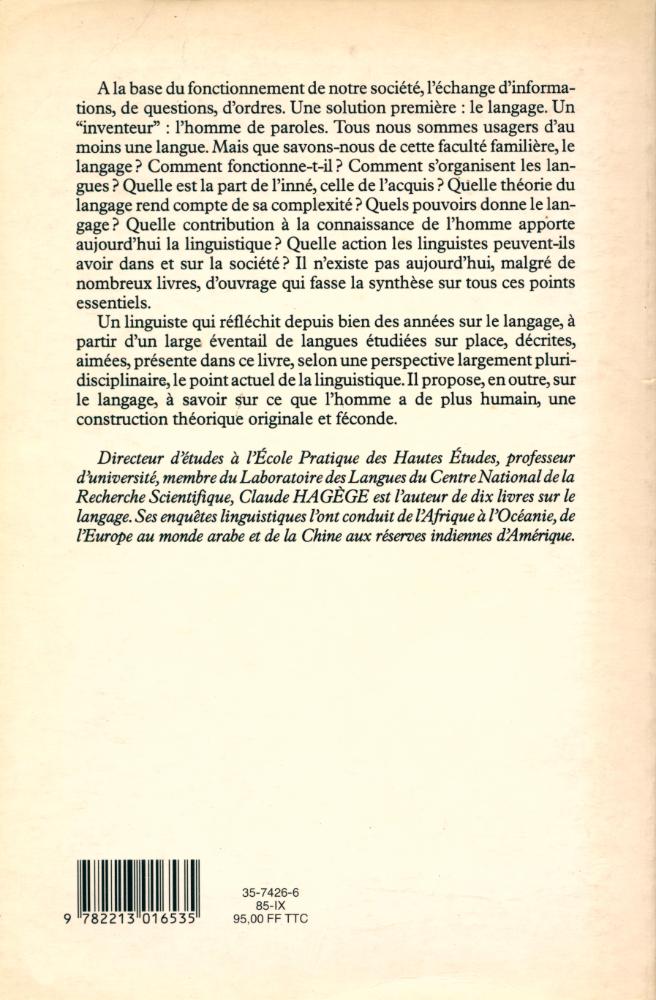 『L'HOMME DE PAROLES : Contribution linguistique aux sciences humaines』 6