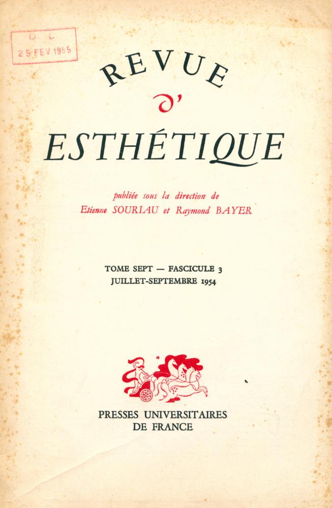 『REVUE d'ESTHÉTIQUE』 TOME SEPT - FASCICULE 3 1