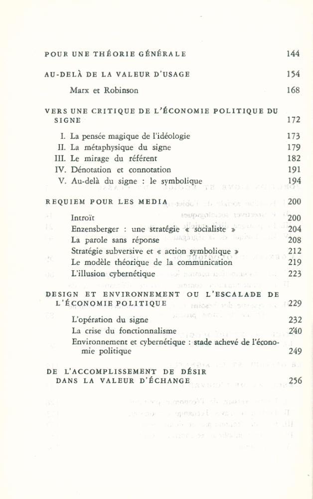 『Pour une critique de I'économie politique du signe』 3