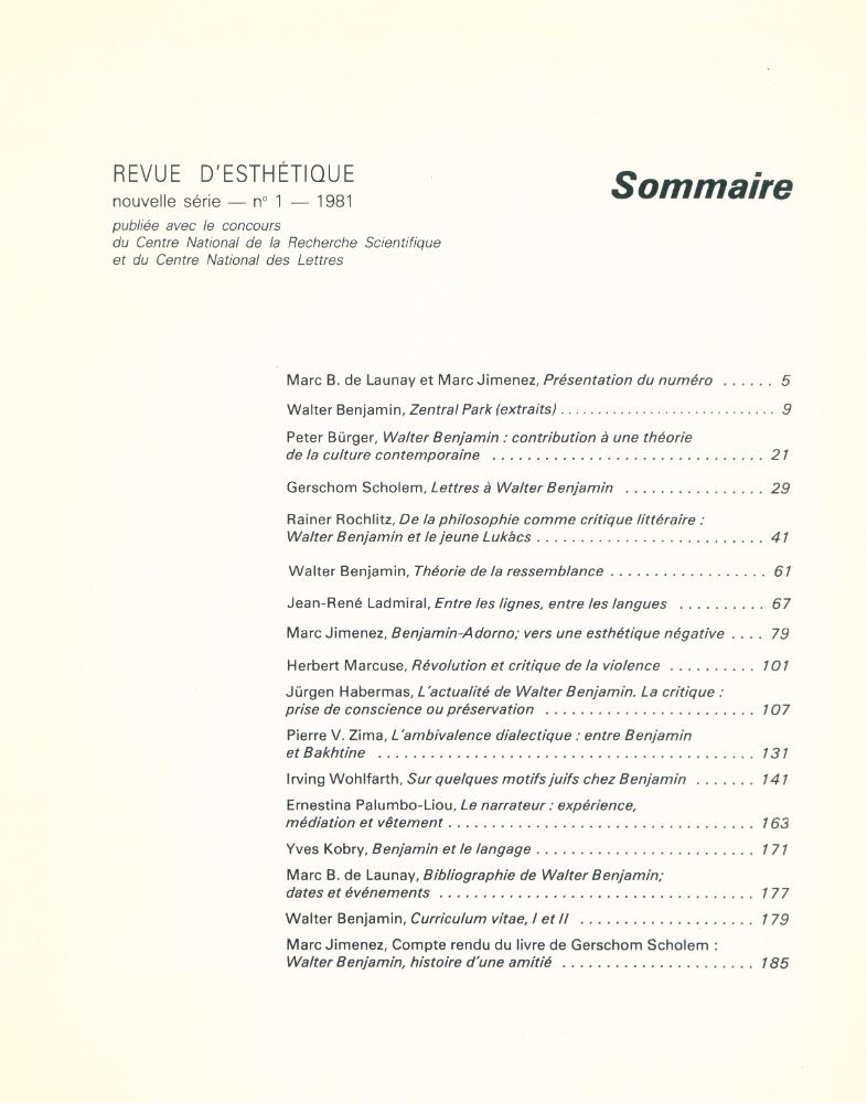 『REVUE D'ESTHÉTUQUE』 nouvelle série - no 1 - 1981 2