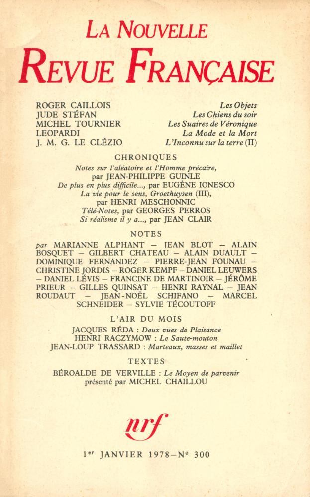 『LA NOUVELLE REVUE FRANÇAISE』 JANVIER 1978 No 300 1