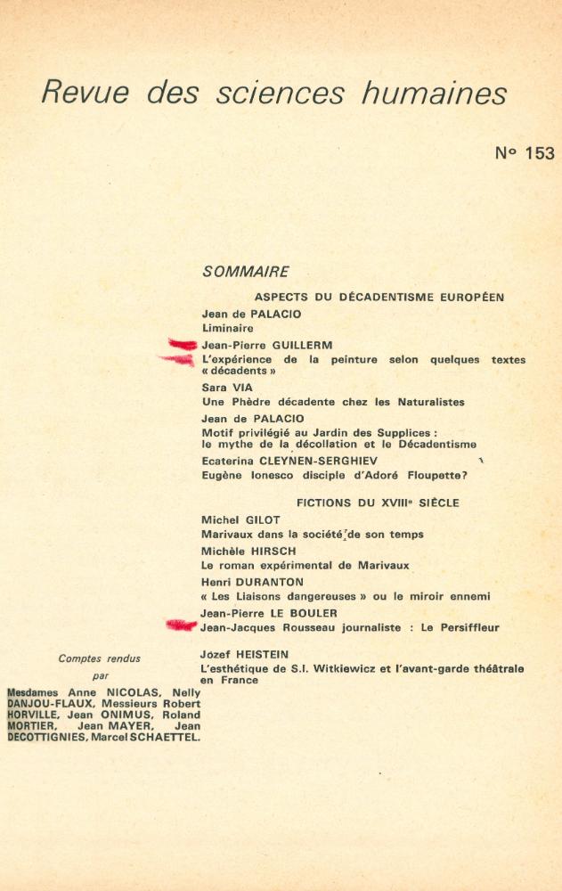『Revue des Sciences Humaines』 1974 153~155 2