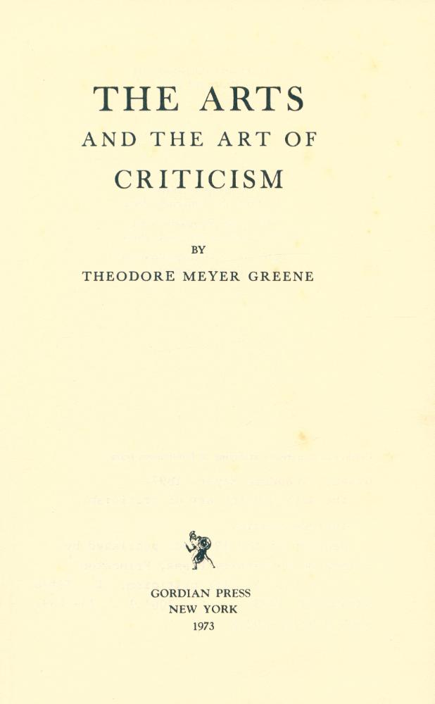 『THE ARTS AND THE ART OF CRITICISM』 1