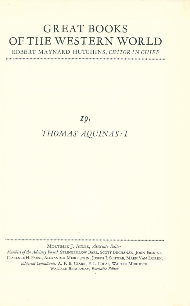 『GREAT BOOKS OF THE WESTERN WORLD : 19  THOMAS AQUINAS Ⅰ』 1