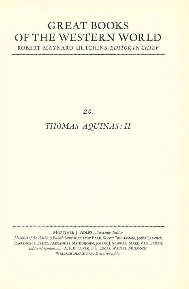 『GREAT BOOKS OF THE WESTERN WORLD : 20   THOMAS AQUINAS Ⅱ』 1