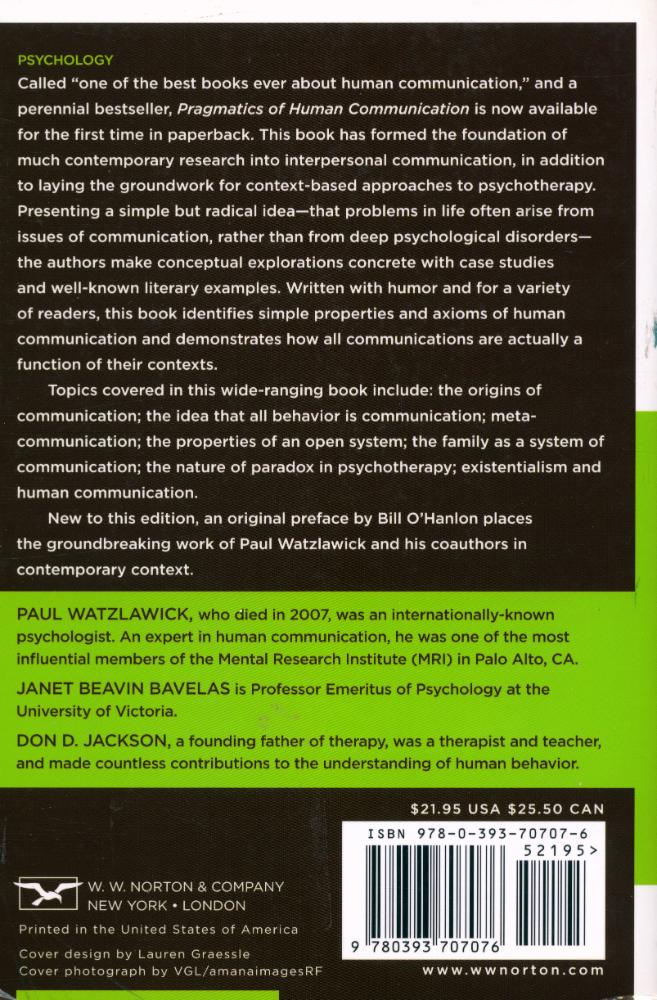 『Pragmatics of human communication : a study of interactional patterns, pathologies, and paradoxes』 3