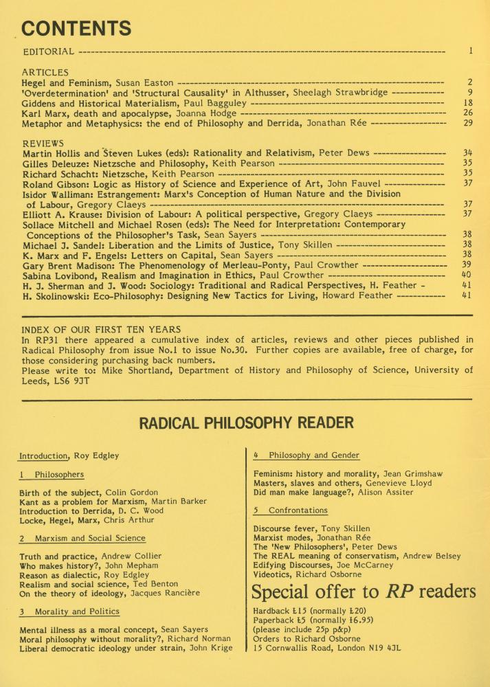『RADICAL PHILOSOPHY』 38 Summer 1984 2