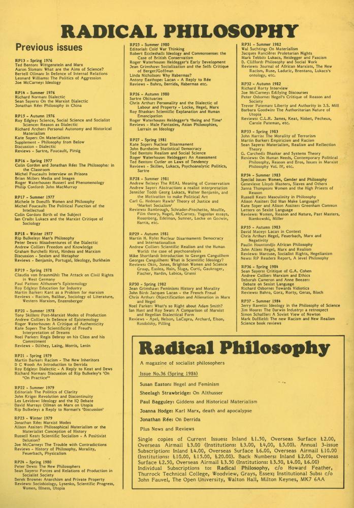 『RADICAL PHILOSOPHY』 38 Summer 1984 3