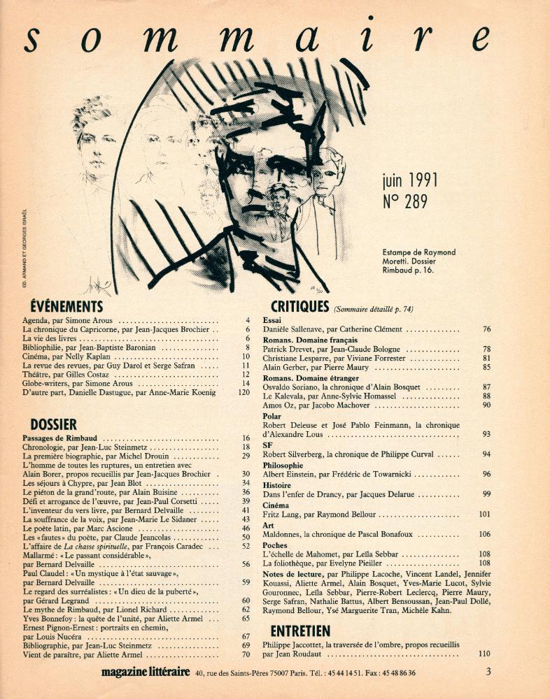 『magazine littéraire』 Nº 289 JUIN 1991 2