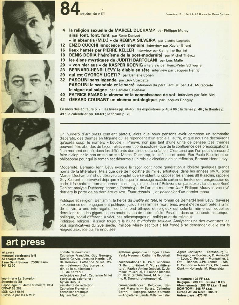 『art press』 n° 84, SEPT. 84 2