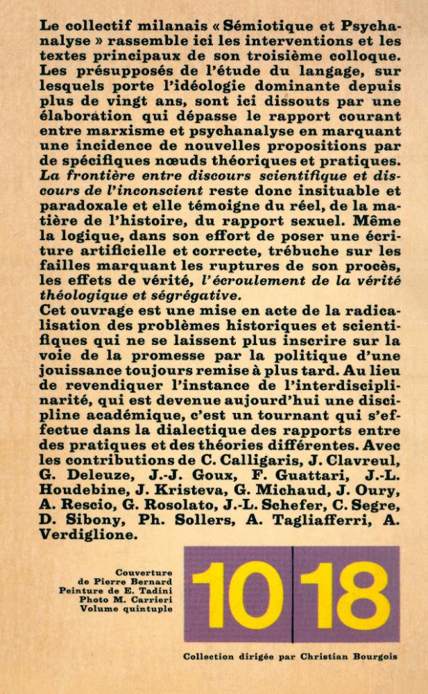 『PSYCHANALYSE ET SEMIOTIQUE : Colloque tenu à Milan en mai 1974』 4