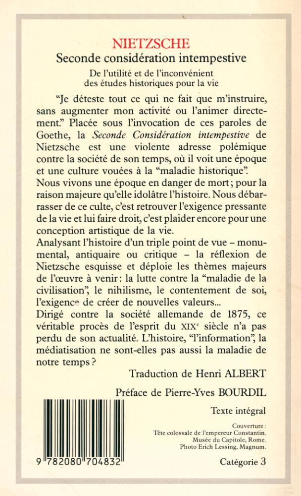 『SECONDE CONSIDÉRATION INTEMPESTIVE : De l'utilité et de l'inconvénient des études historiques pour la vie(1874)』 3