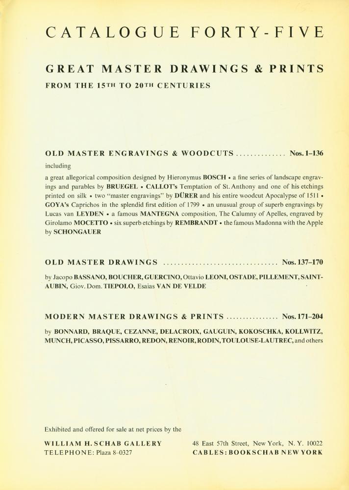 《CATALOGUE FORTY - FIVE : GREAT MASTER DRAWINGS & PRINTS FROM THE 15TH TO 20TH CENTURIES》 2