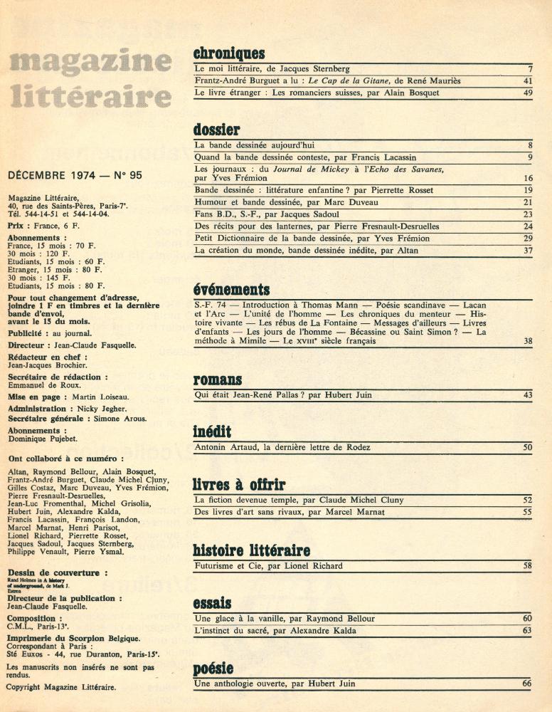 『magazine littéraire』 DÉCEMBRE 1974, N°95  2