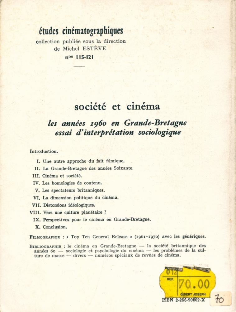 『études cinématographiques 115 - 121 - société et cinéma : les années 1960 en Grande - Bretagne』 3