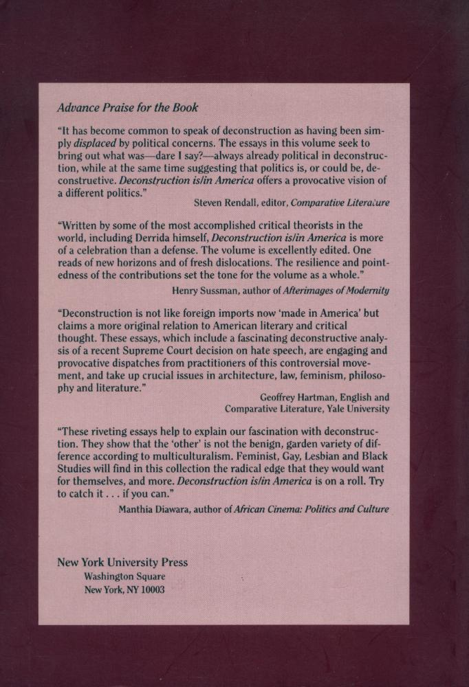 『Deconstruction is/in America : a new sense of the political』 4