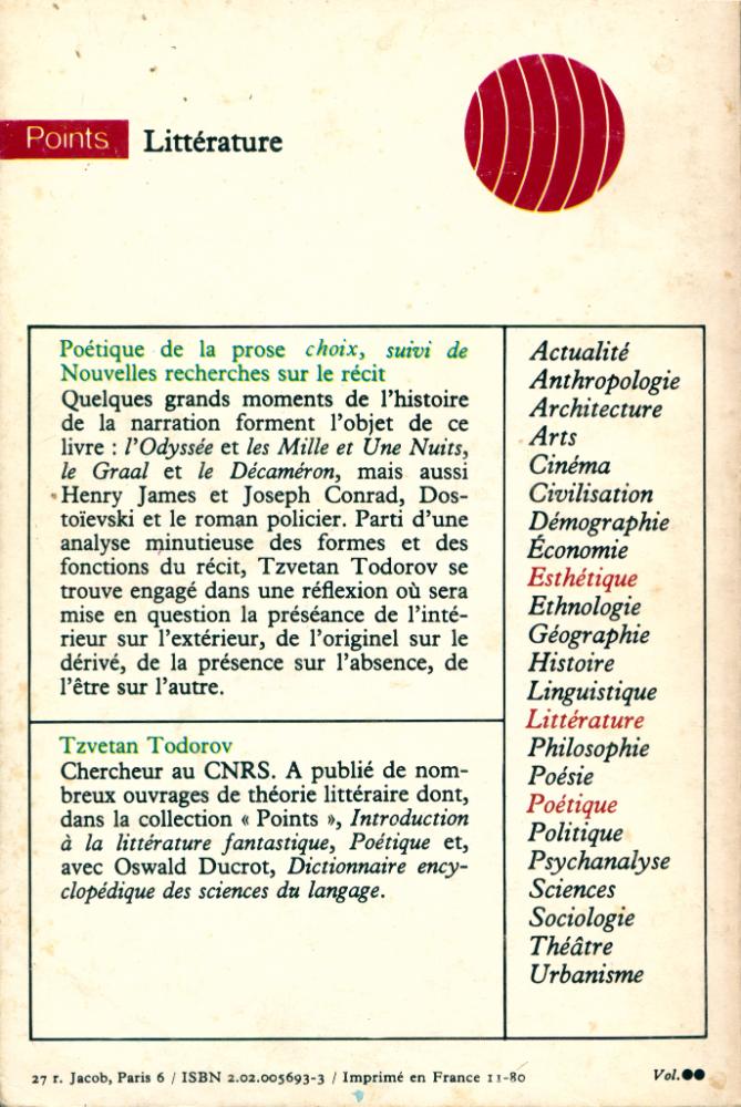 『Poétique de la prose : choix, suivi de Nouvelles recherches sur le récit』 3