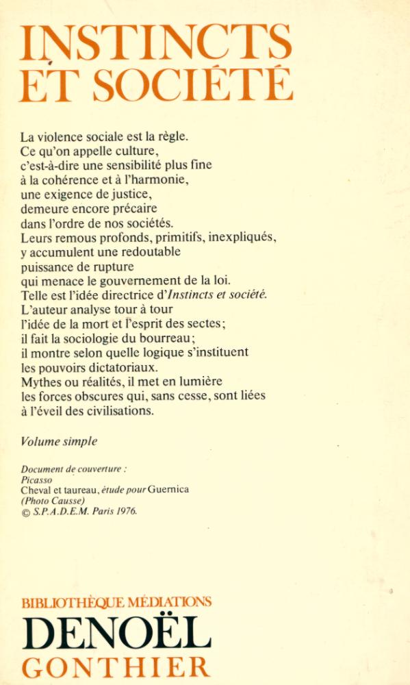 『INSTINCTS ET SOCIÉTÉ : Essais de sociologie contemporaine』 3