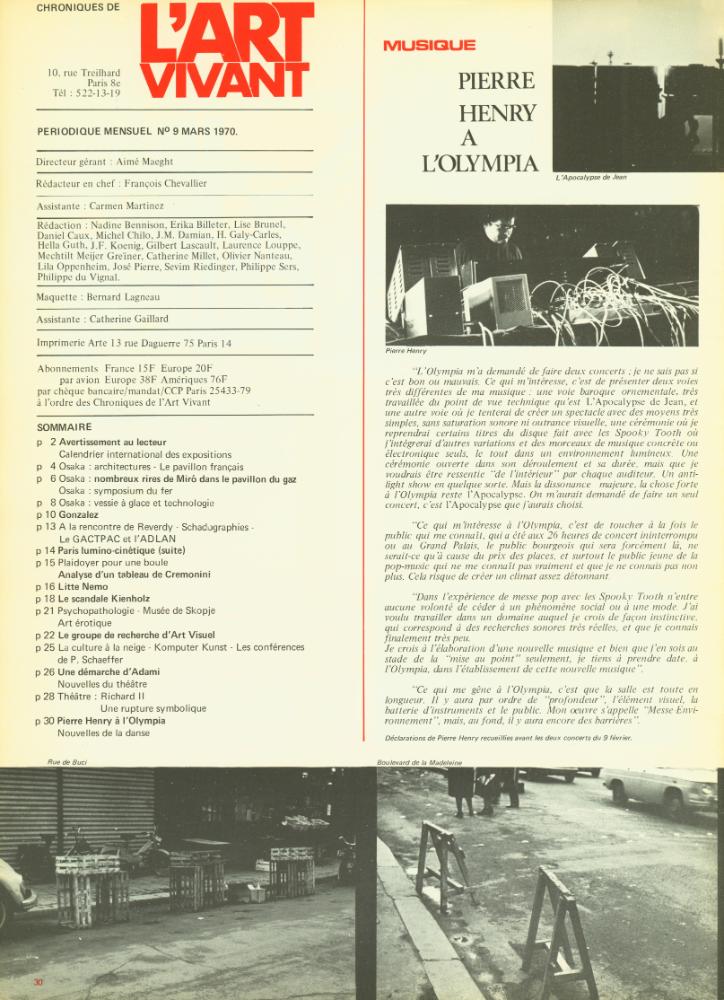 『CHRONIQUES DE L'ART VIVANT』 N° 9 MARS 1970 2