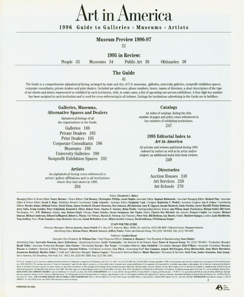 『Art in America』 Vol. 84, No. 8  2
