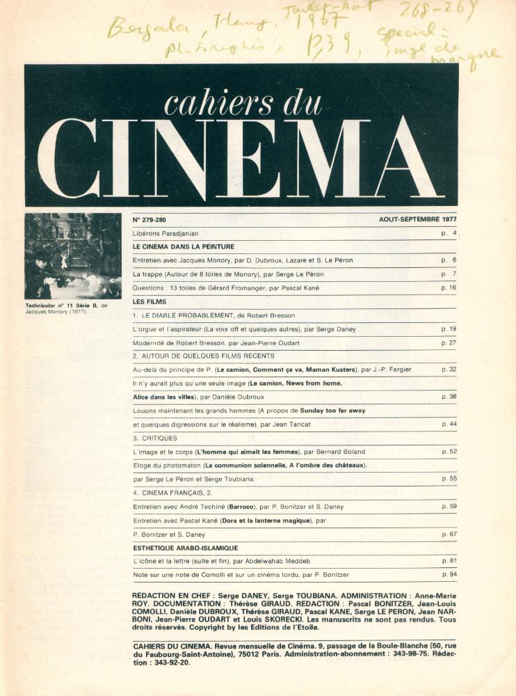 『Cahiers du cinema』  n° 279 - 280 2