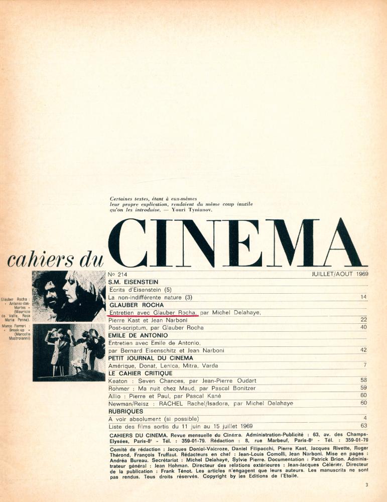 『Cahiers du cinema』 n° 214 JUILLET/AOUT 1969 2