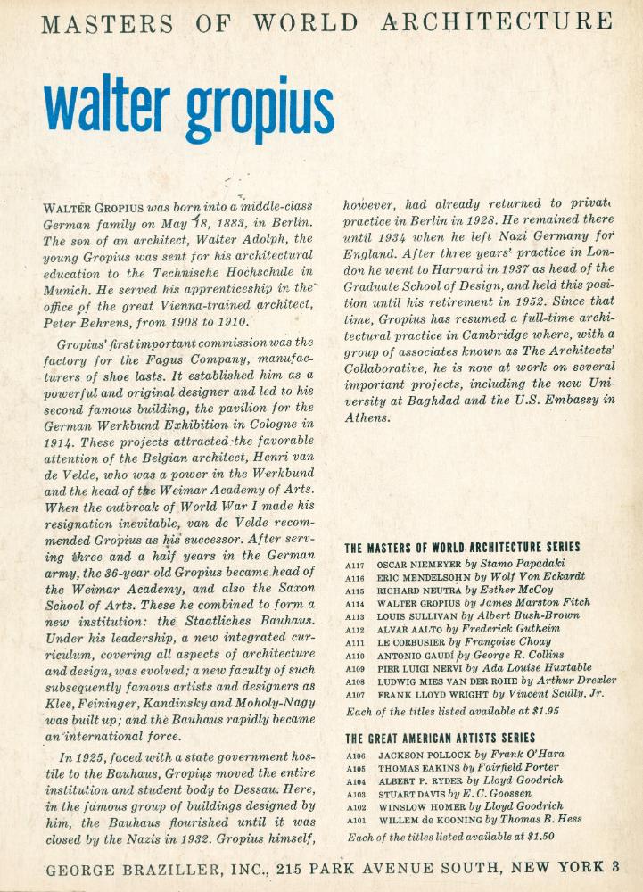 『MASTERS OF WORLD ARCHITECTURE - walter gropius』 3