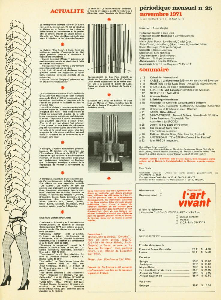 『chroniques de l' art vivant』 Nº25 NOVEMBRE 1971 2