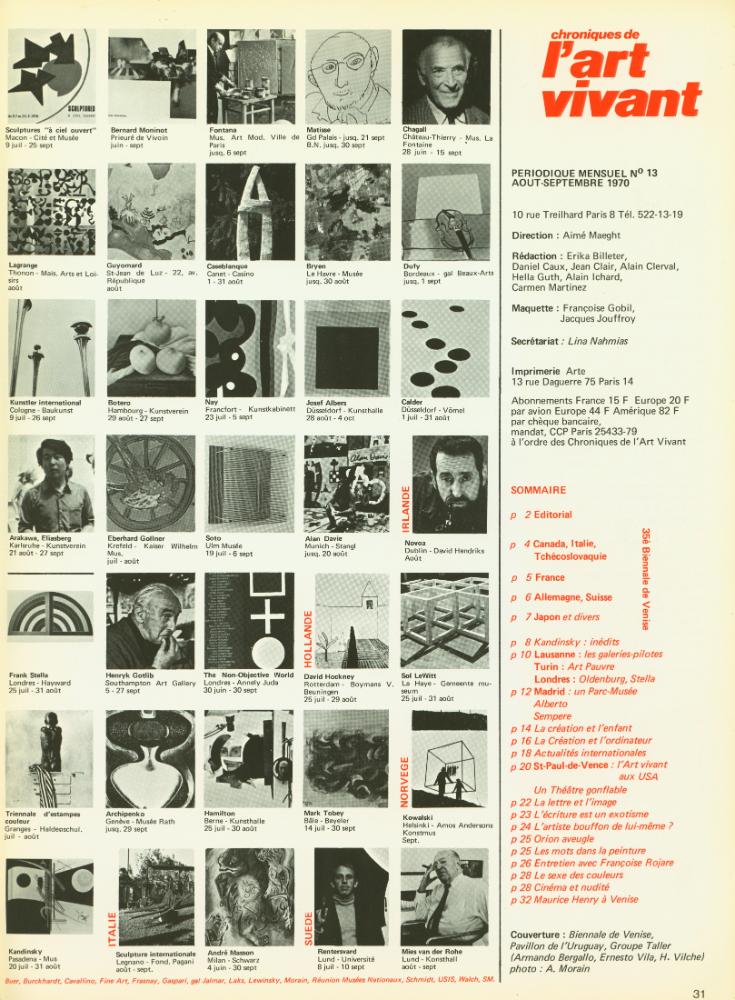 『chroniques de l' art vivant』 Nº13 AOÛT SEPTEMBRE 1970 2