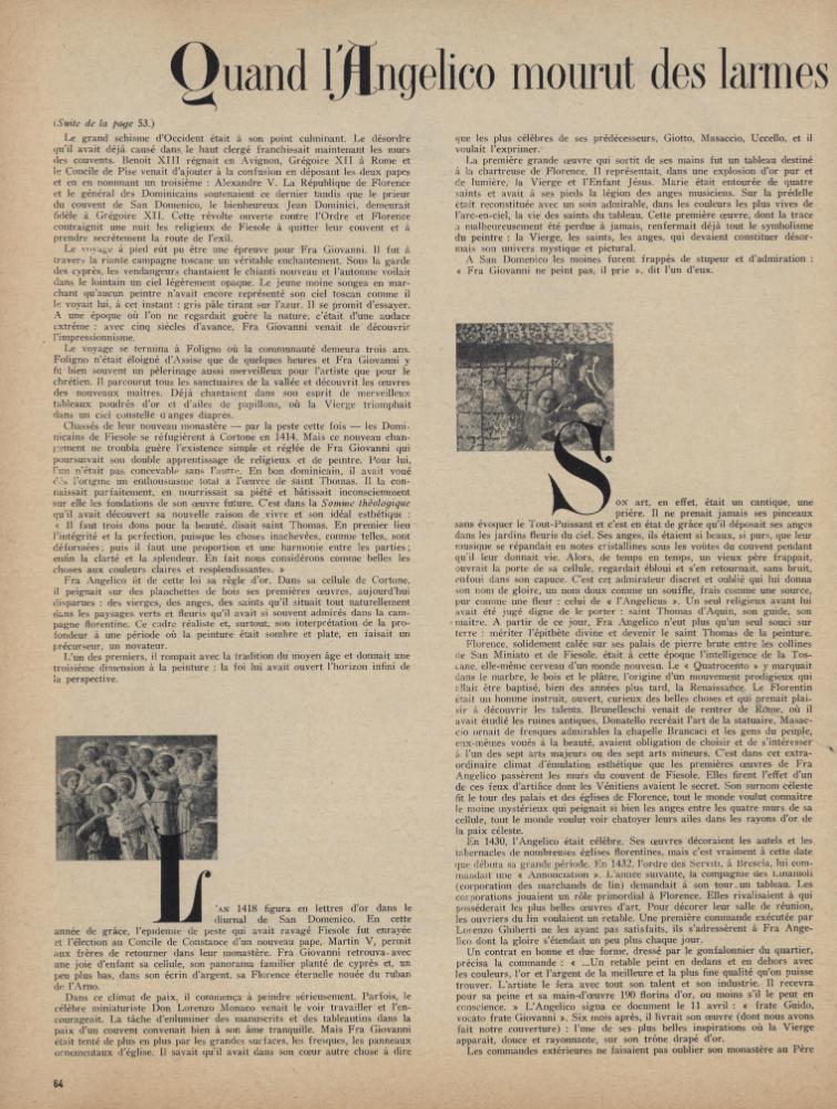「FRA ANGELICO」, 『PARIS MATCH』 10 DECEMBRE 1955