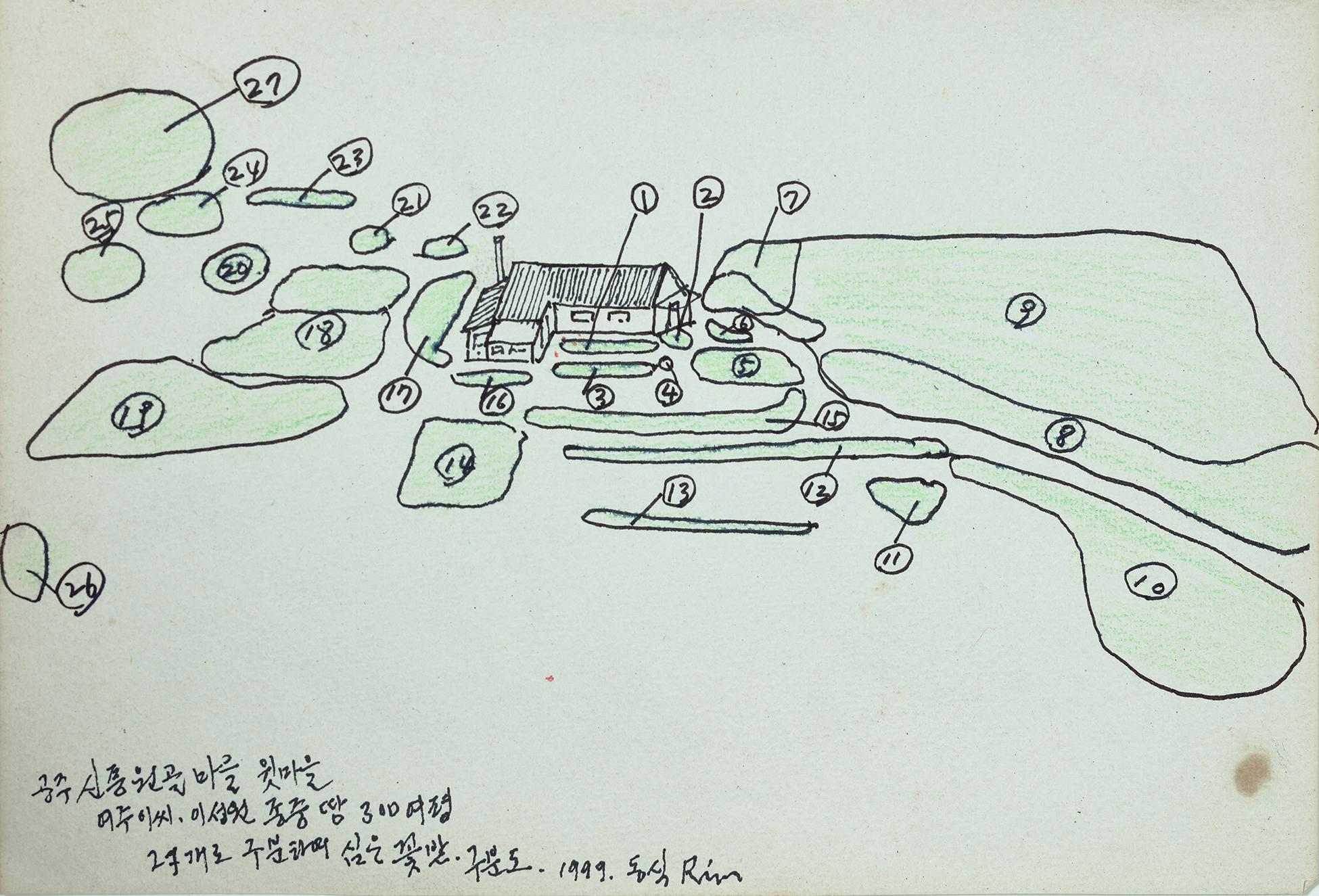 MA-05-00007271, 꽃 심기 화단조성 구역도 스케치, 32.5×22cm